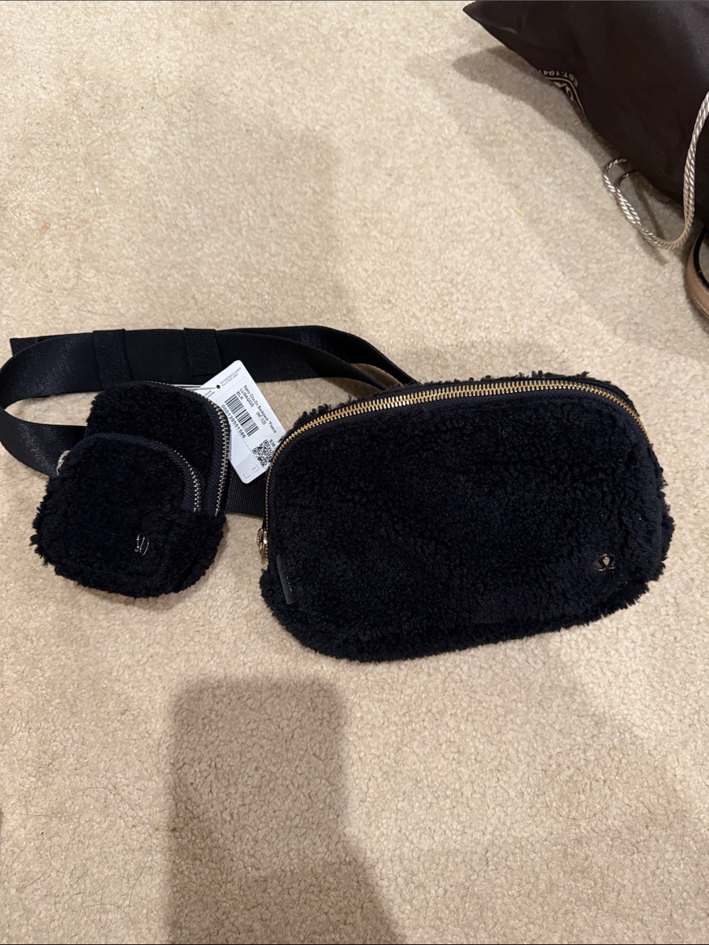 lululemon athletica Black Sherpa Mini Belt Pouch with Gold Details